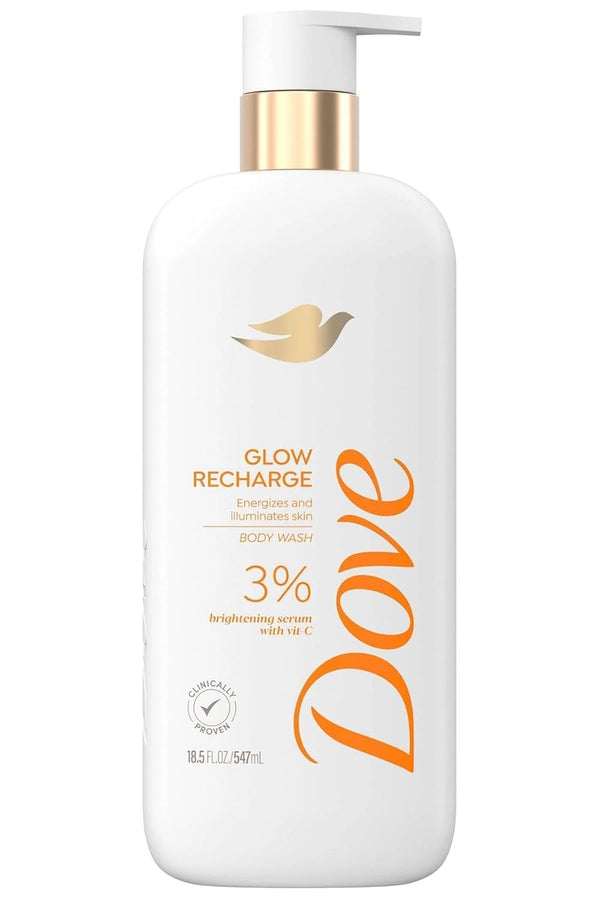 Dove Exfoliating Body Wash Glow Recharge Energizes & Illuminates Skin 3% Brightening Serum with Vitamin C 18.5 Oz