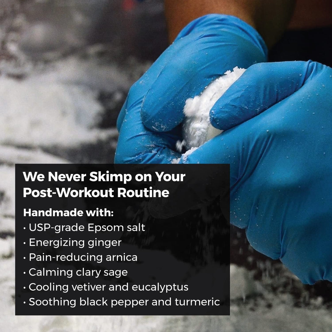 Epsom Salt Magnesium Bath Bombs – Muscle-Recovery Bath Soak for Aches & Tension with Arnica, Clary Sage, & Eucalyptus – Fast-Absorbing Muscle Soak for Exercise, Gifting, & Muscle Rehab, 4 Bombs