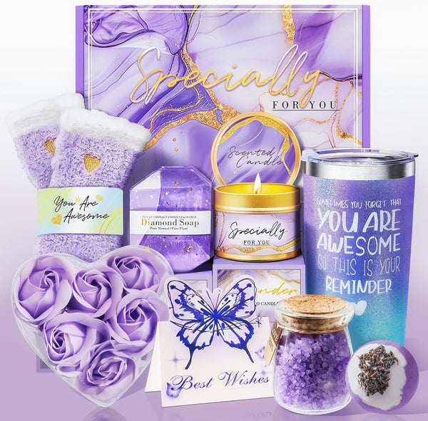 Gifts for Women, Birthday Gifts for Women, Happy Birthday Gifts Basket for Women,Lavender Relaxing Spa Gifts Basket for Best Friends Female Women Sister Mom Wife Her Girlfriend Coworker