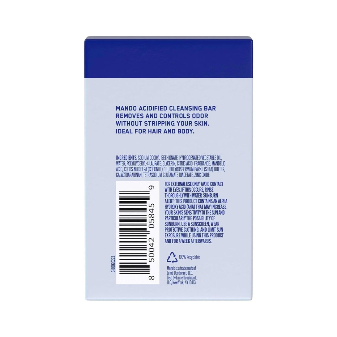 Mando Acidified Cleansing Bar - 24-Hour Odor Control - Removes Odor Better than Soap - Moisturizing Formula - SLS Free, Paraben Free - Safe for Sensitive Skin - Pro Sport