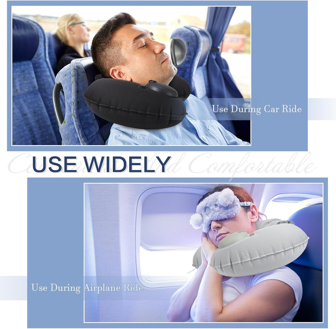 2 Pcs Inflatable Bath Pillows for Tub Bath Head and Neck U Shaped Blow up Full Body Travel Pillow with Adjustable Button Grey and Black Bath Tub Pillows for Airplanes Shower Spa