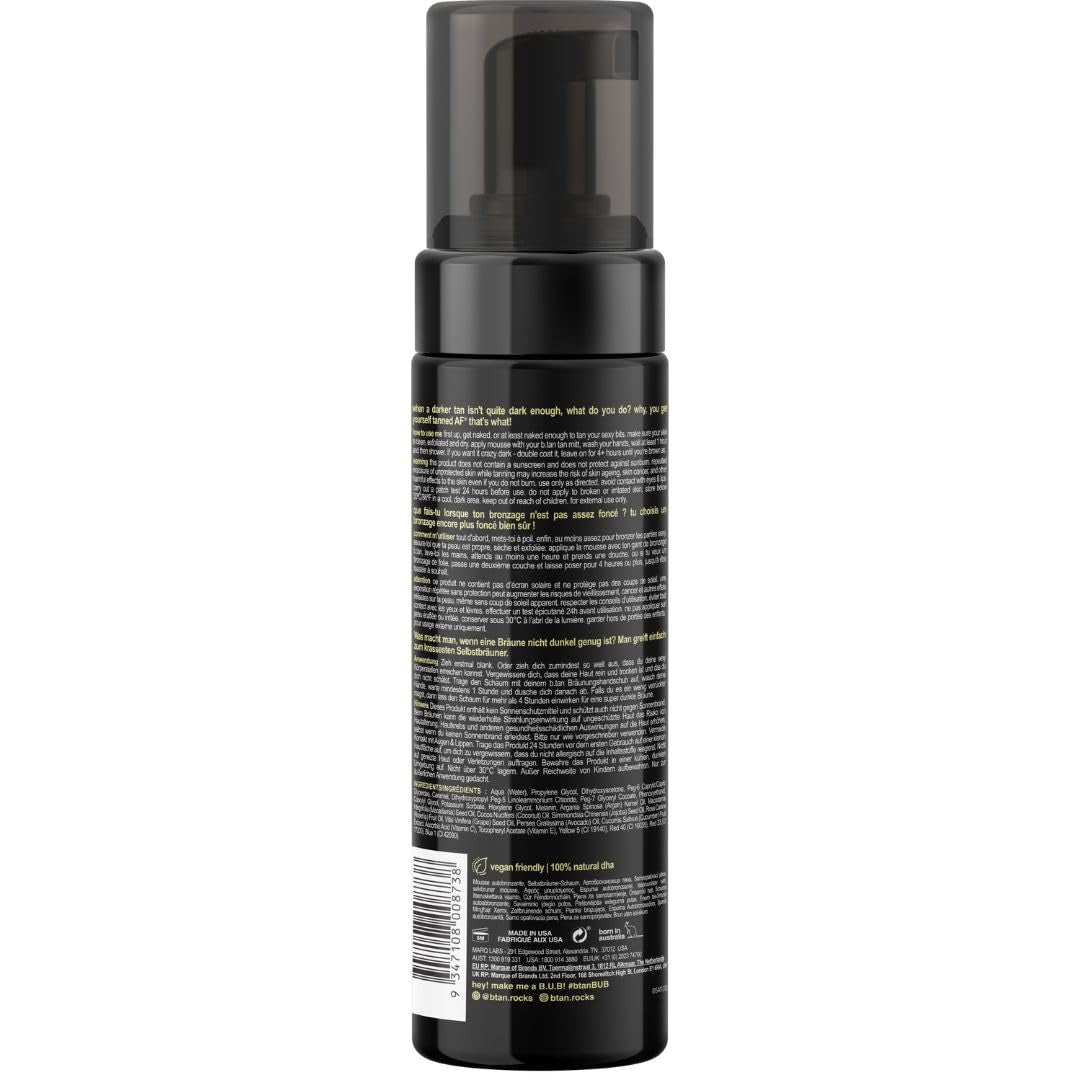 B.Tan Dark Self Tanner Mousse | Get Tanned - Best, 1 Hour Express Sunless Tanning Foam, No Fake Tan Smell, Ultra Dark Bronzing Glow, Face & Body, Vegan, Cruelty Free, 6.7 Fl Oz