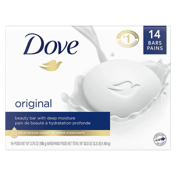 Dove Beauty Bar Gentle Skin Cleanser Moisturizing for Gentle Soft Skin Care Original Made with 1/4 Moisturizing Cream 3.75 Oz, 14 Bars