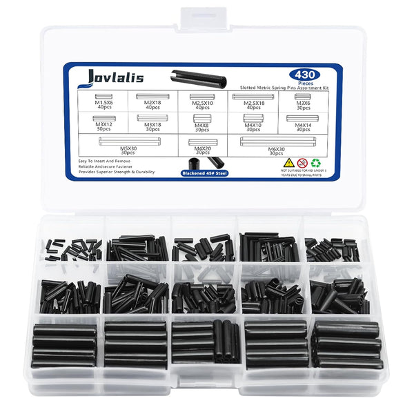 430 Pcs Roll Pin Set, Slotted Metric Spring Pins, Steel Split Expansion Pin M1.5 M2 M2.5 M3 M4 M5 M6, Spring Dowel Tension Roll Pins for Home Improvement Automotive Repair