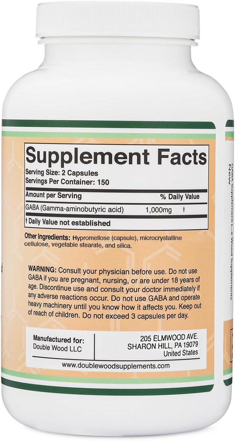 GABA Supplement (300 Capsules, 1,000Mg per Serving) Promotes Calm, Relaxation, and Supports Sleep (Vegan Safe, Gluten Free, Non-Gmo)(Gamma Aminobutyric Acid) by Double Wood
