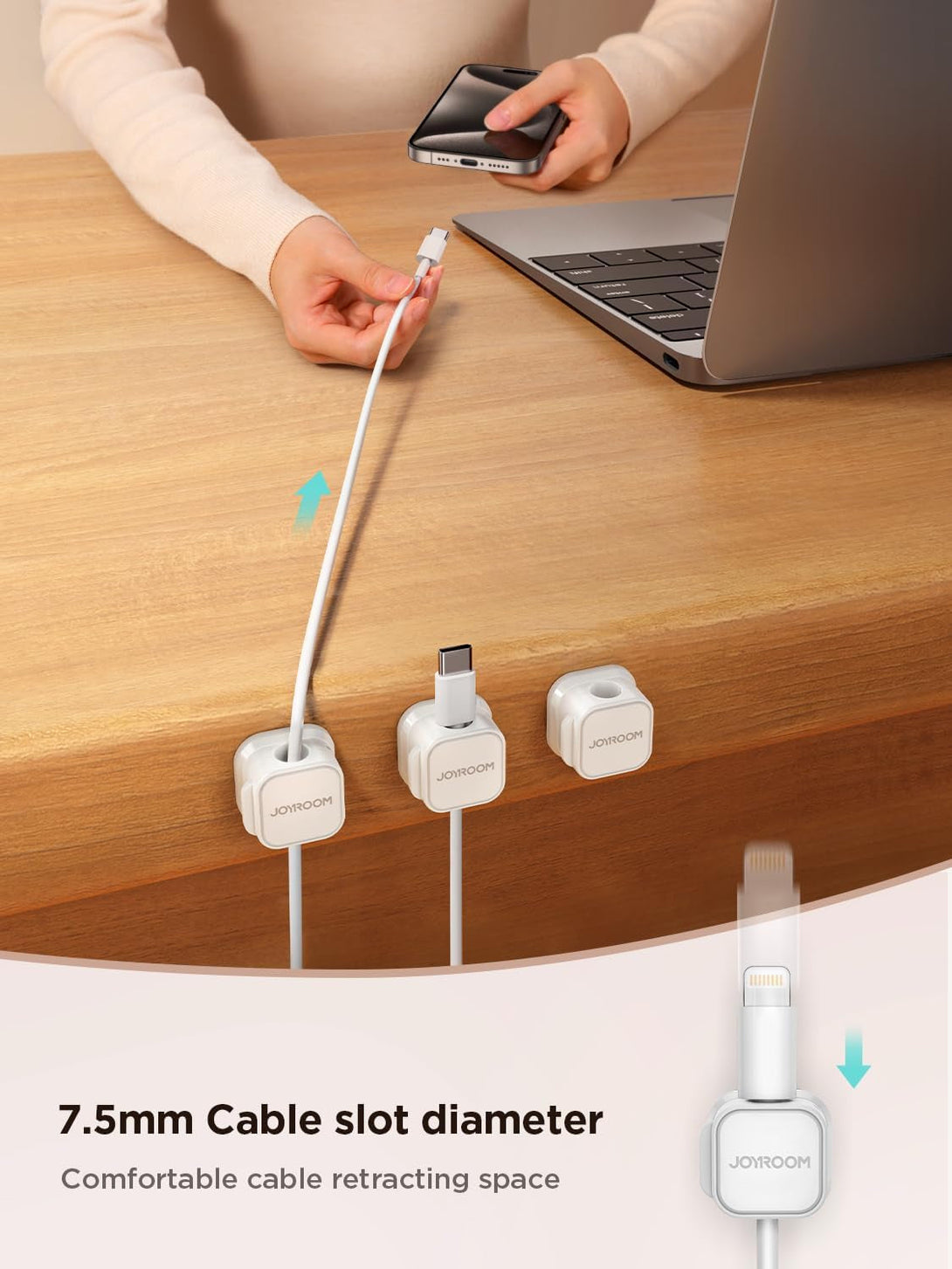 6 Pack Magnetic Cable Clips [Cable Smooth Adjustable] Cord Holder, under Desk Cable Management, JOYROOM Adhesive Wire Holder Keeper Organizer for Home Office Desk Phone Car Wall Desktop Nightstand