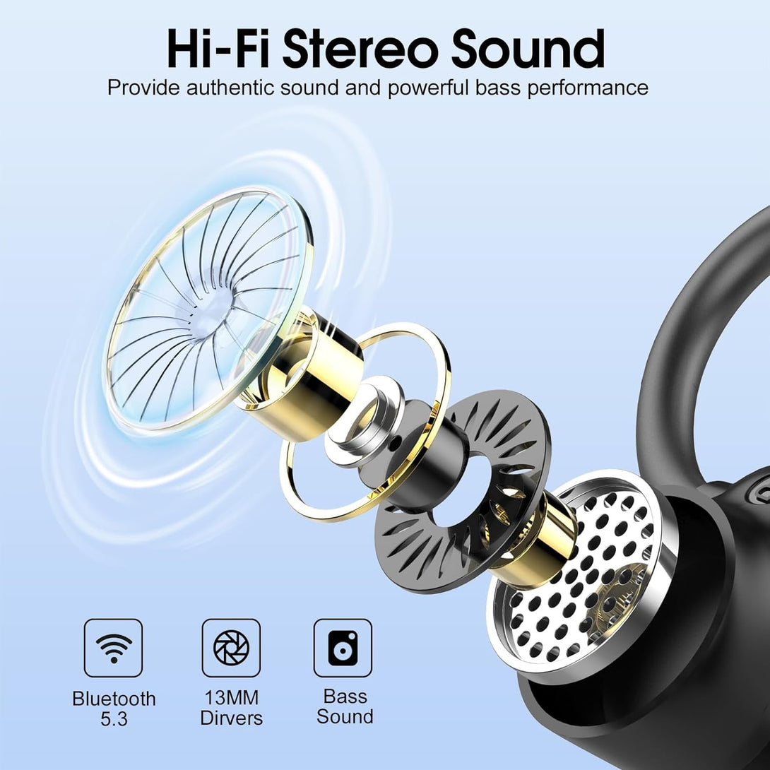 Wireless Earbuds, Sport Headphones Bluetooth 5.3, Ear Buds Wireless Earbuds Bluetooth, 50H Playtime HD Stereo Noise Cancelling Headphones, Dual LED Display IP7 Waterproof Running Earphones, Deep Black