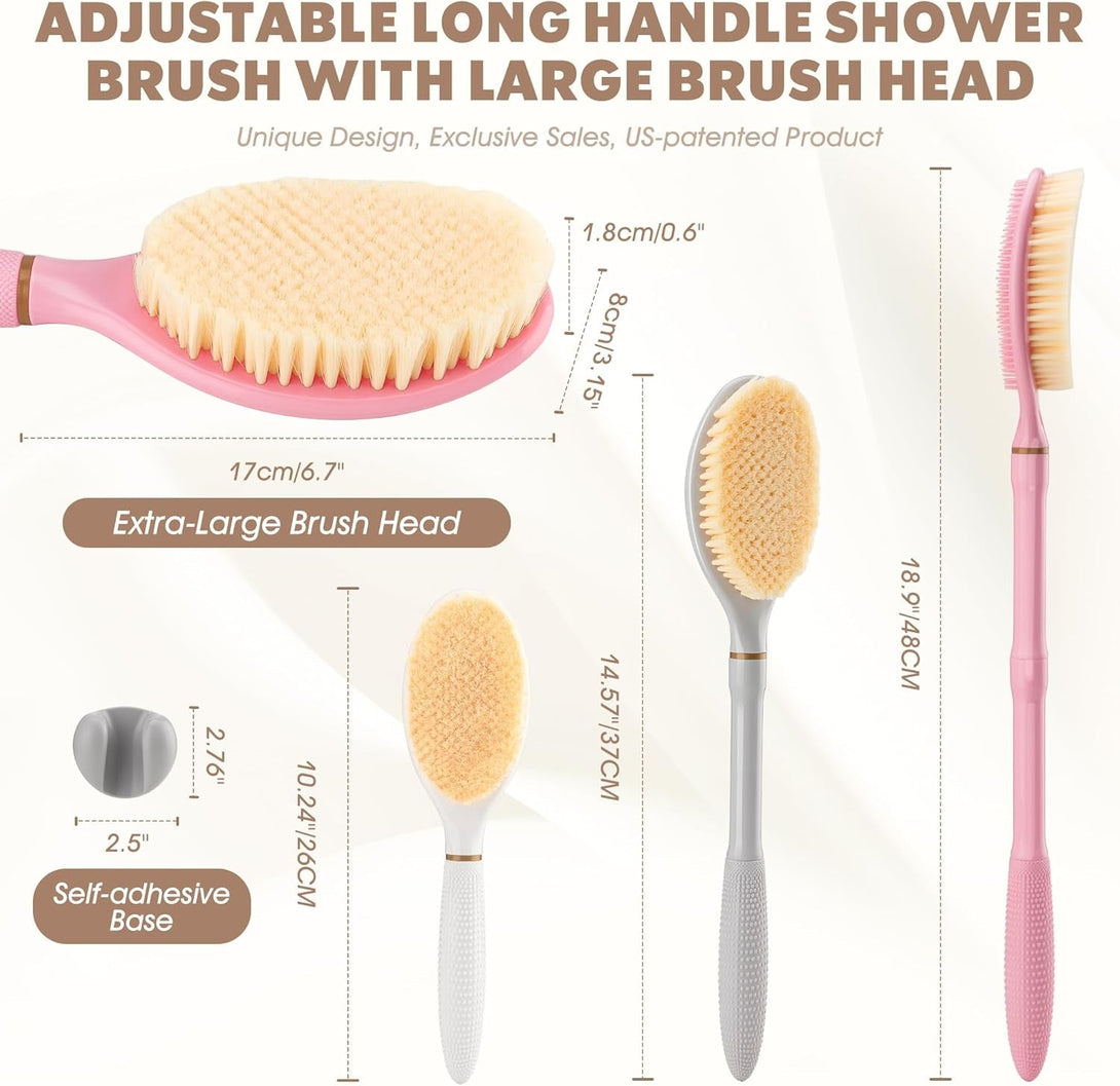 New Back Scrubber Anti-Slip for Shower, 18.9‘’ Corn-Handle Shower Back Scrubber with Dual-Side Head & Soft Bristles, Adjustable Shower Brush Bath Brush for Lathering & Cleansing(Gray-L)