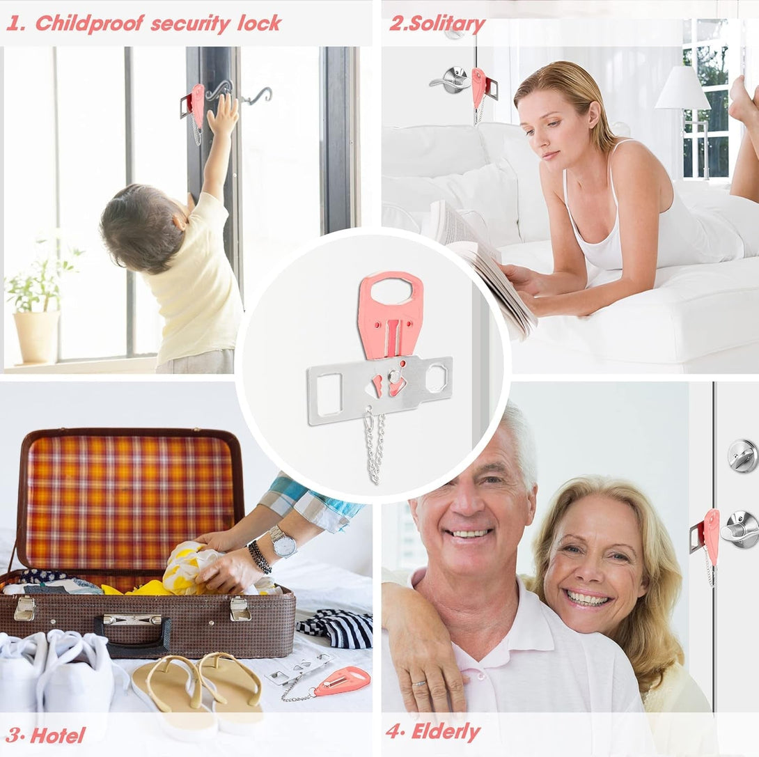 Acemining Portable Security Door Locker Travel Lockdown Locks for Additional Safety and Privacy Perfect for Traveling Hotel Home Apartment College-Pink(2 Pack)