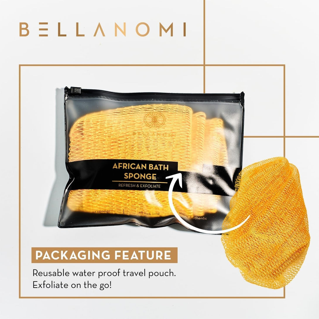 African Exfoliating Net Sponge, Authentic, Ethically Sourced from Nigeria, 45 Inches Long, Back Scrubber for Daily Use (Yellow)