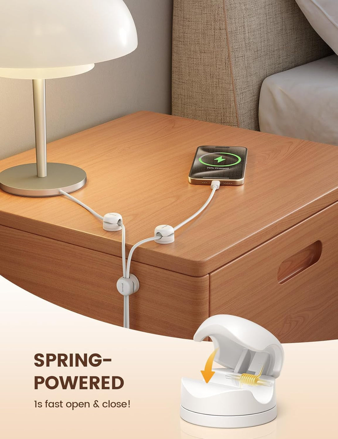 6Pack Rotatable Cord Organizer Cable Clips - Lamicall [1S Lock] Spring Cord Holder, Desk Phone Charger Cable Management, Wire Keeper for Nightstand, Office Accessories & Desk Organizers