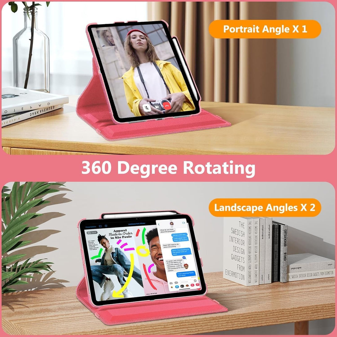 Fintie Rotating Case for Ipad (A16) 11Th Generation 11 Inch (2025), Ipad 10Th Generation 10.9 Inch (2022) - [Built-In Pencil Holder] 360 Degree Rotating Protective Stand Cover, Glittering Pink