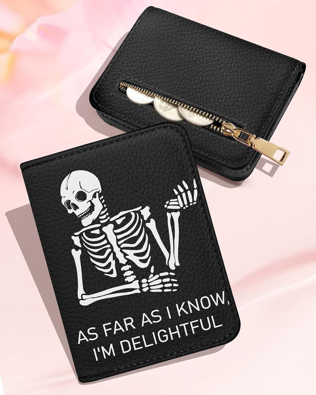Bistup Credit Card Holder Wallet for Women Cute Leather Ladies Teen Girls Female Cardholder Wallets Accordion Purse Small Medium Aesthetic Print Skeleton Modern Design Rfid Zipper Around