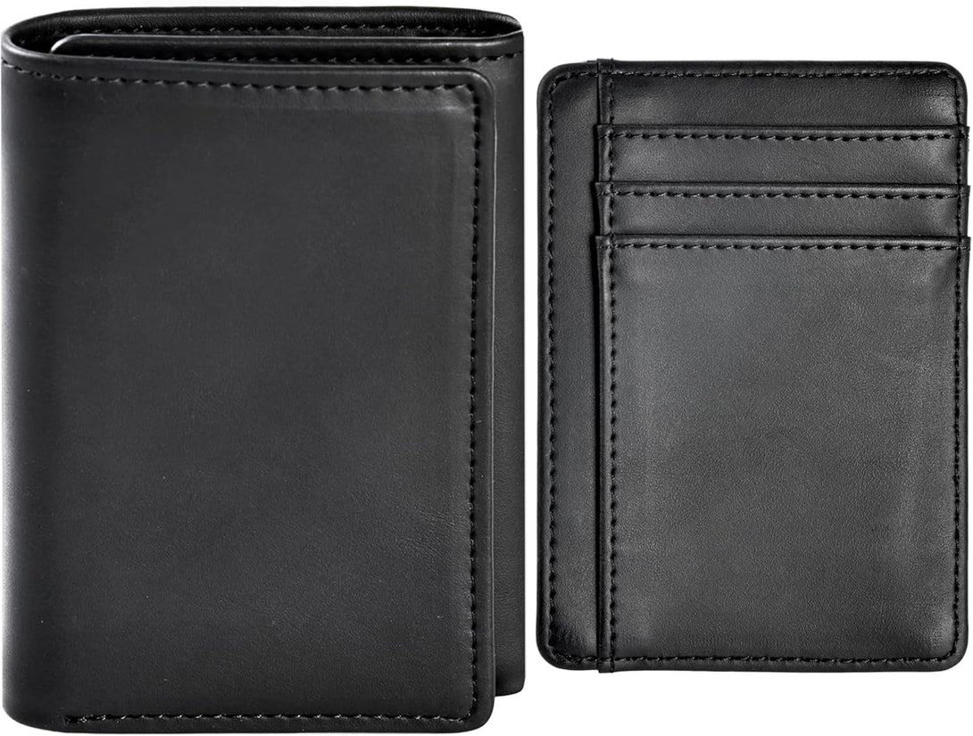 Trifold Wallet for Men Wallets with 8 Card Slot and 2 Money Pocket and 1 Clear Windows Slot + 1 Slim Card Pocket for Credit Card with 6 Card Slot and 1 Transparent Windows Slot - Black
