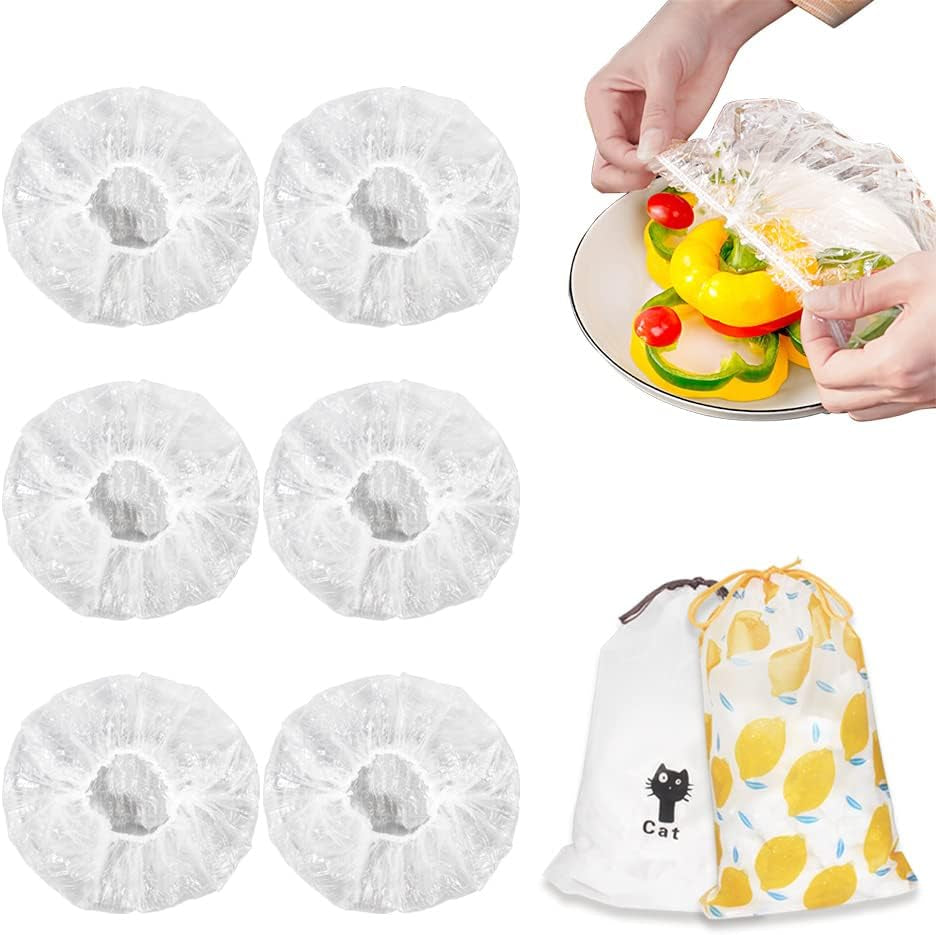 200PCS Bowl Covers Bread Proofing with Storage Bags, Fits Bowls up to 12", Plastic Wrap for Food Plastic Bowl Covers Elastic Reusable Plate Covers for Family Outdoor Picnic, BPA Free, Food Grade