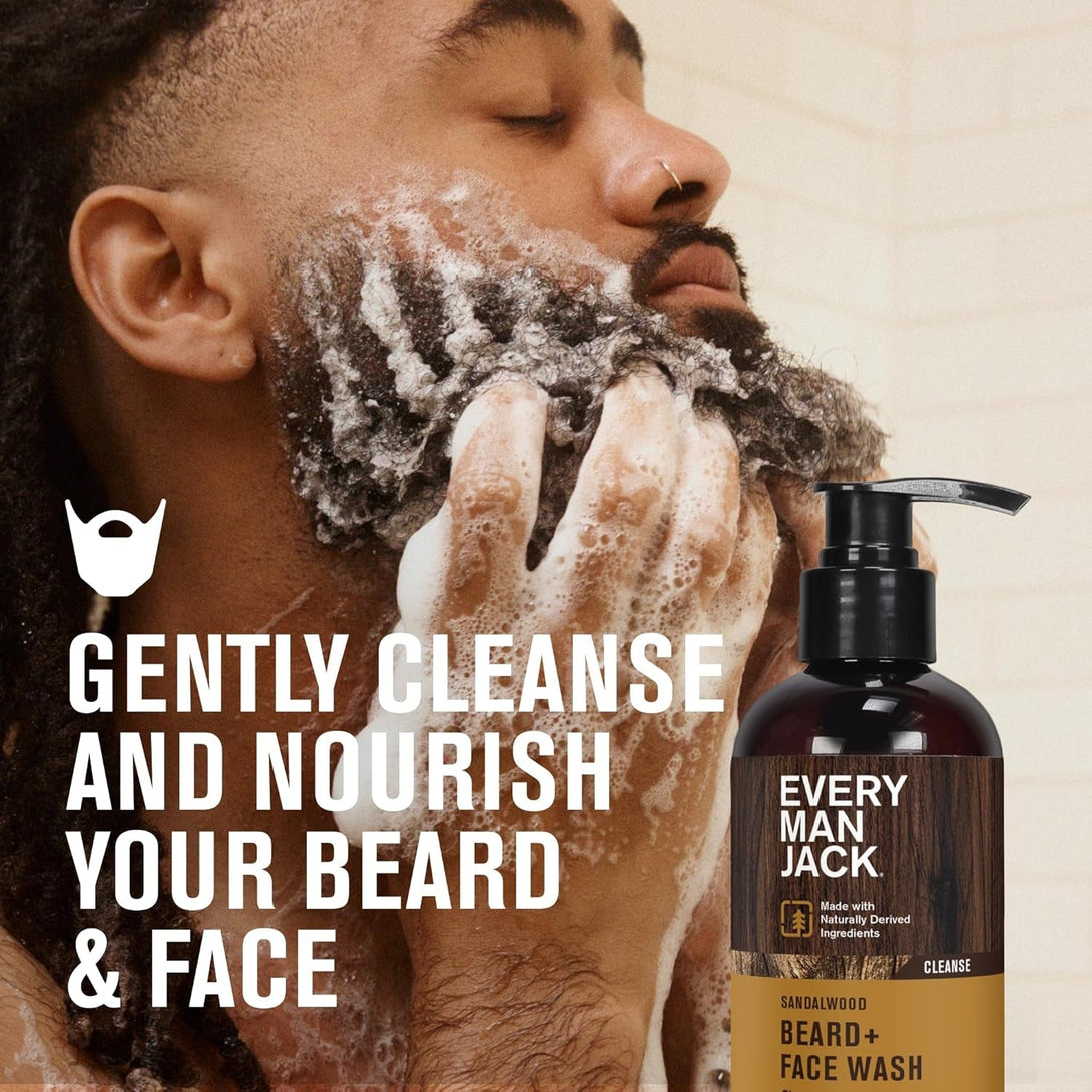 Every Man Jack Sandalwood Beard + Face Wash - Made W/Naturally Derived Ingredients like Aloe Vera & Coconut - 6.7Oz (2 Pack)