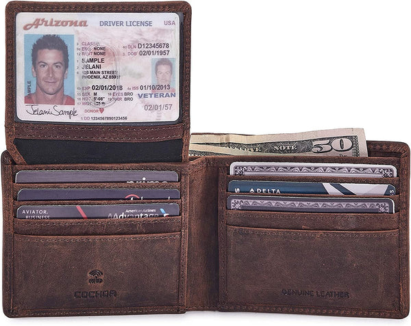 Cochoa Wallet for Men'S RFID Blocking Real Leather Bifold Stylish 2 ID Window in Gift Box