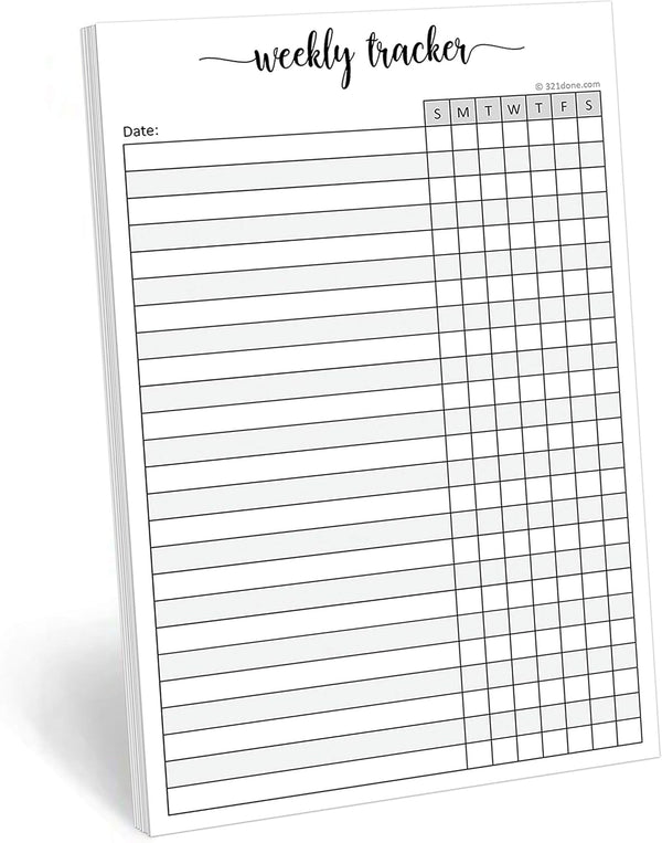 321Done Weekly Tracker Notepad - 50 Sheets (5.5" X 8.5") - Habit Tracking Days of Week Tear-Off Sheets, Planner Organizing - Made in USA - Simple Script