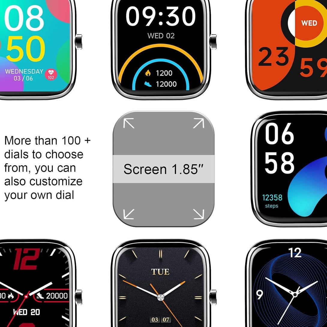 Smart Watch for Men Women，Smartwatch with Bluetooth Call(Answer/Make Call)， 1.85" Touch Screen Fitness Watch Tracker with IP68 Waterproof, 100+Sports Compatible with Android Iphone Ios (Black)