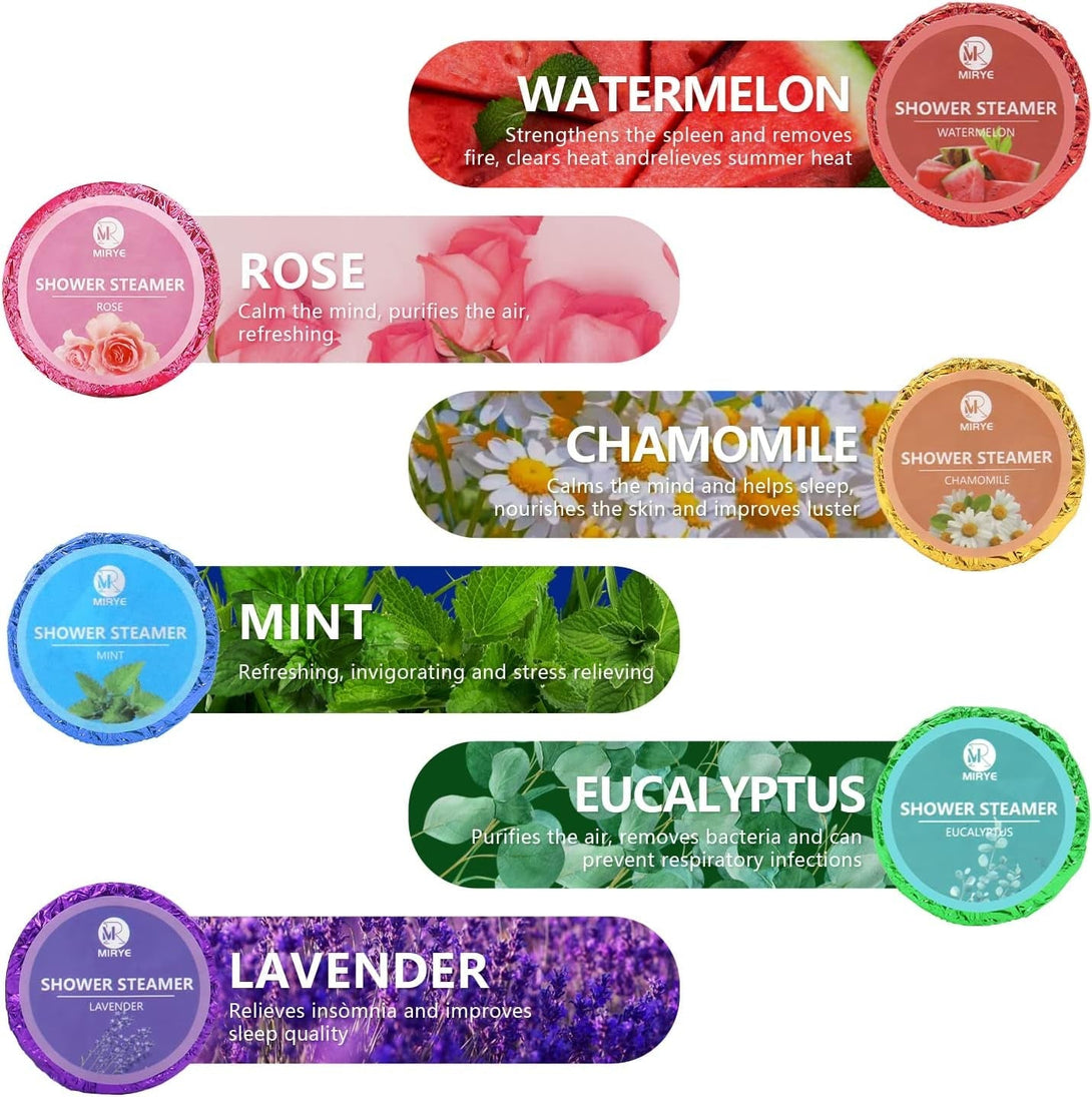 Shower Steamers Aromatherapy for Women or Men, Organic Shower Bombs with Chamomile Rose Lavender Mint Watermelon Eucalyptus Essential Oil, 18-Pack Bath Bombs Birthday Gift