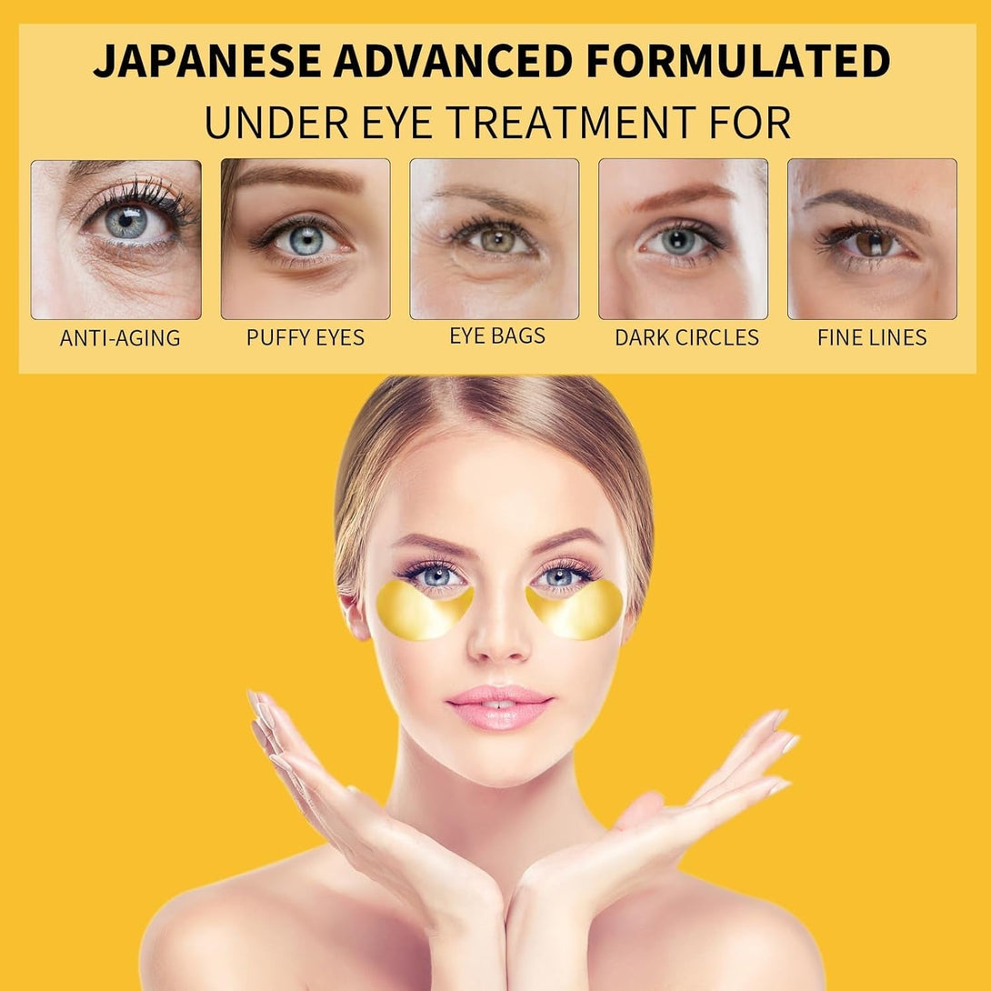 24K Gold Eye Masks for Dark Circles and Puffiness 70PCS, under Eye Patches Gel Pads for Puffy Eyes Treatment W/Collagen, Caffeine, Peptides for Eye Bags Treatment, Gel Eye Mask Skincare