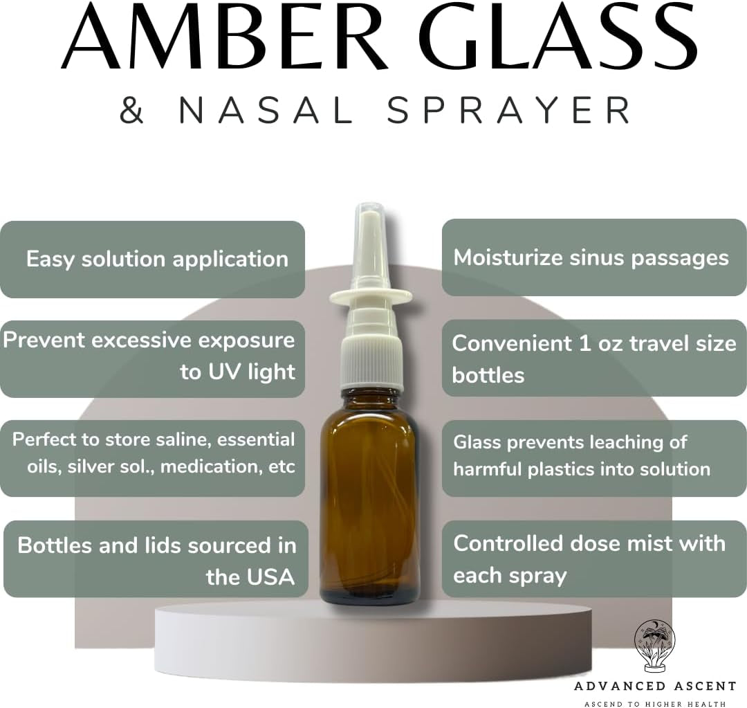 Amber Glass 1 Oz Nasal Sprayer! EMPTY, Refillable, Travel Sized, Quality Glass for Saline Applications! (3 Pack)