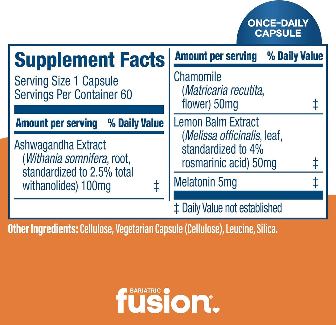 Bariatric Fusion Sleep Support | Vegan Sleep Supplement with Melatonin and Ashwagandha | Bariatric Vitamin for Adults* | Gluten, Dairy and Soy Free | Non-Gmo | 60 Capsules
