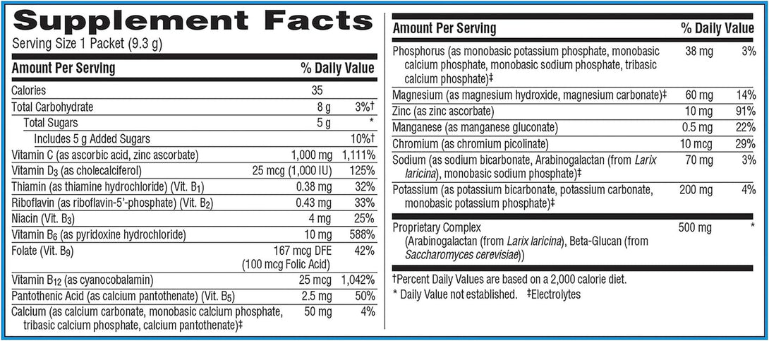 Emergen-C Immune+ Triple Action Immune Support Powder, Betavia (R), 1000Mg Vitamin C, B Vitamins, Vitamin D and Antioxidants, Super Orange – 50 Count