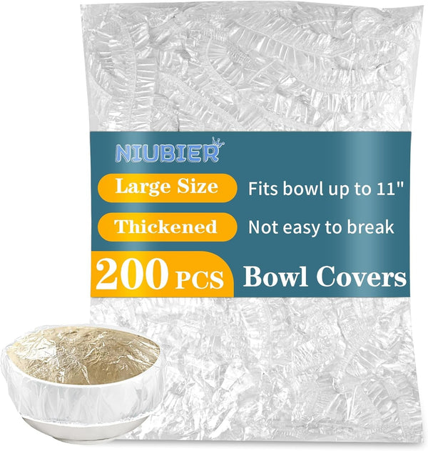200 Pcs Thickened Plastic Bowl Covers, Shower Caps for Sourdough Bread Proofing, Elastic Reusable Food Covers Stretch for Keep Food Fresh and Dust Away