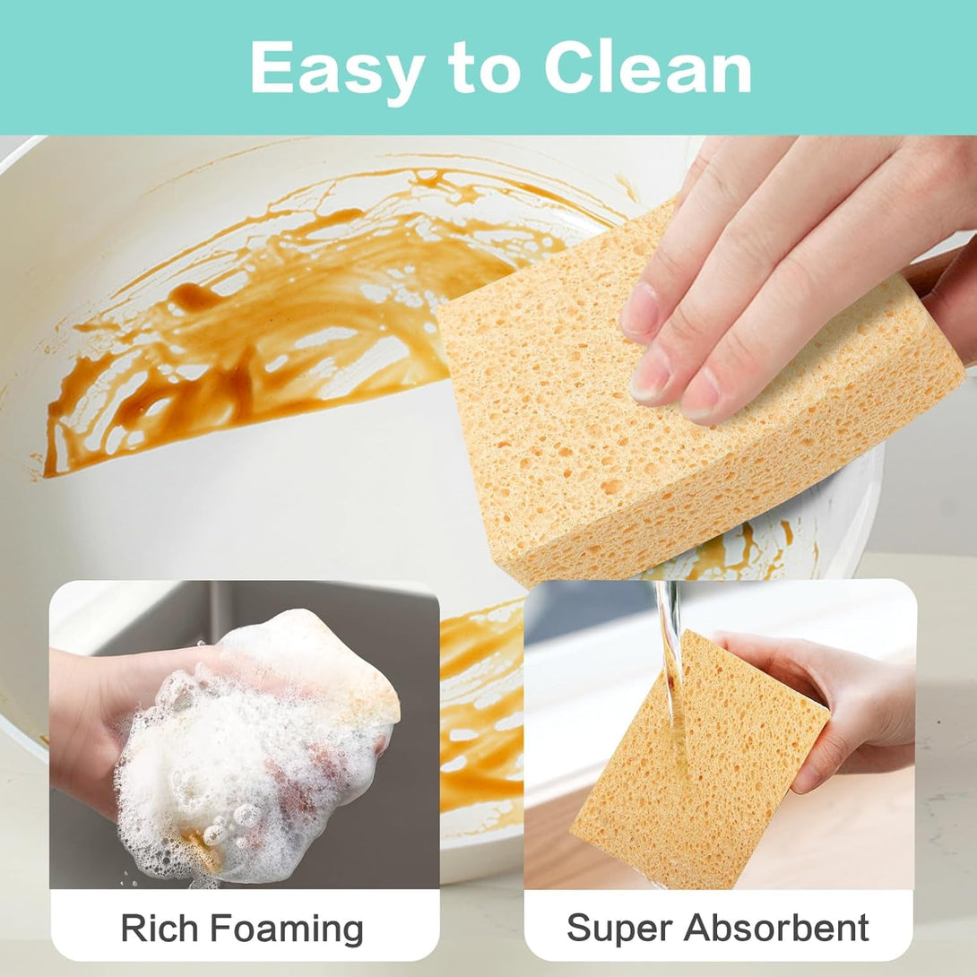 2 Pack Extra Large Kitchen Sponges for Household Cleaning Heavy Duty Reusable & Biodegradable Cellulose Thick Sponges for Washing Dishes Absorbent Non Scratch