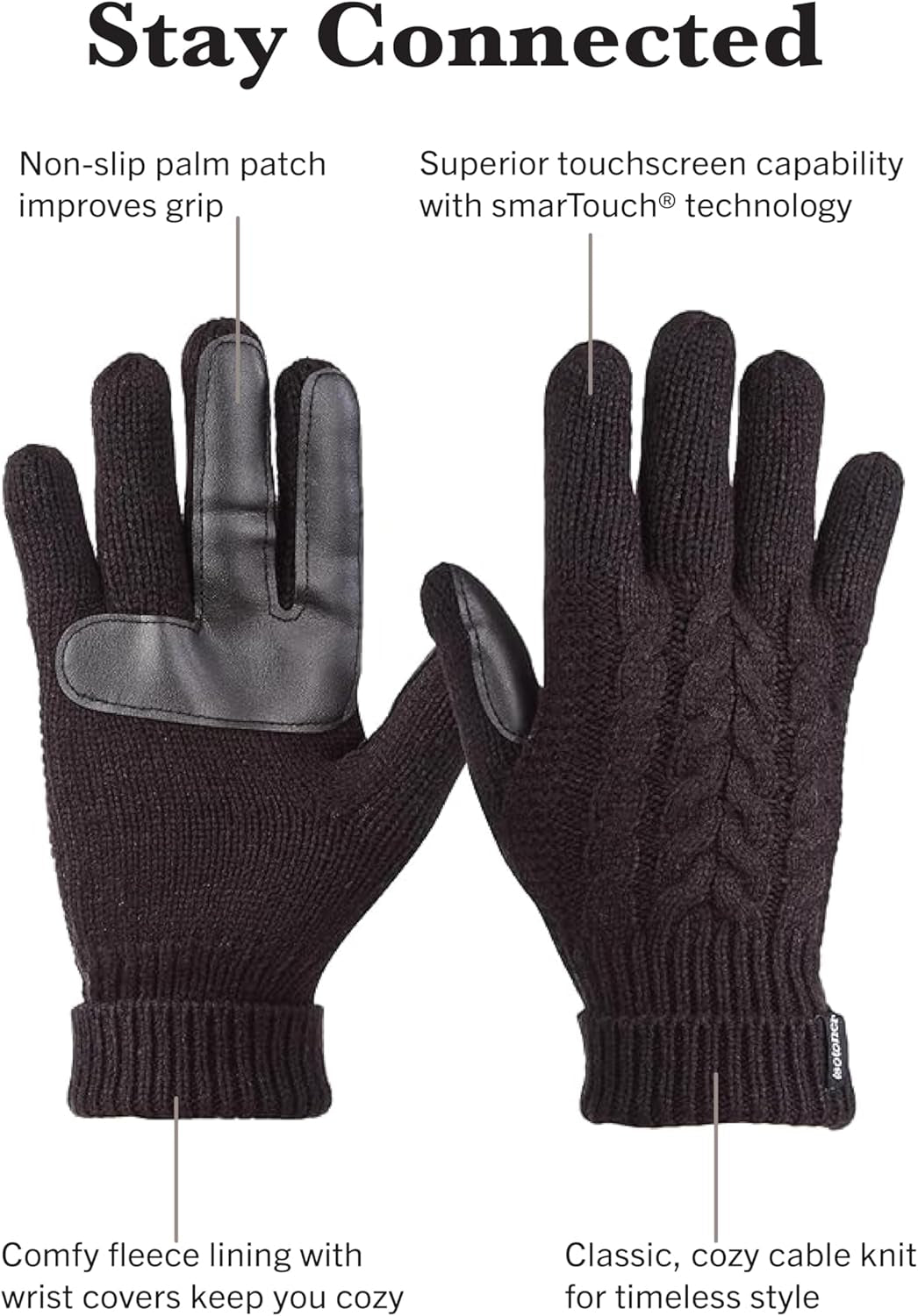 Isotoner Womens Cable Knit Gloves with Touchscreen Palm Patches