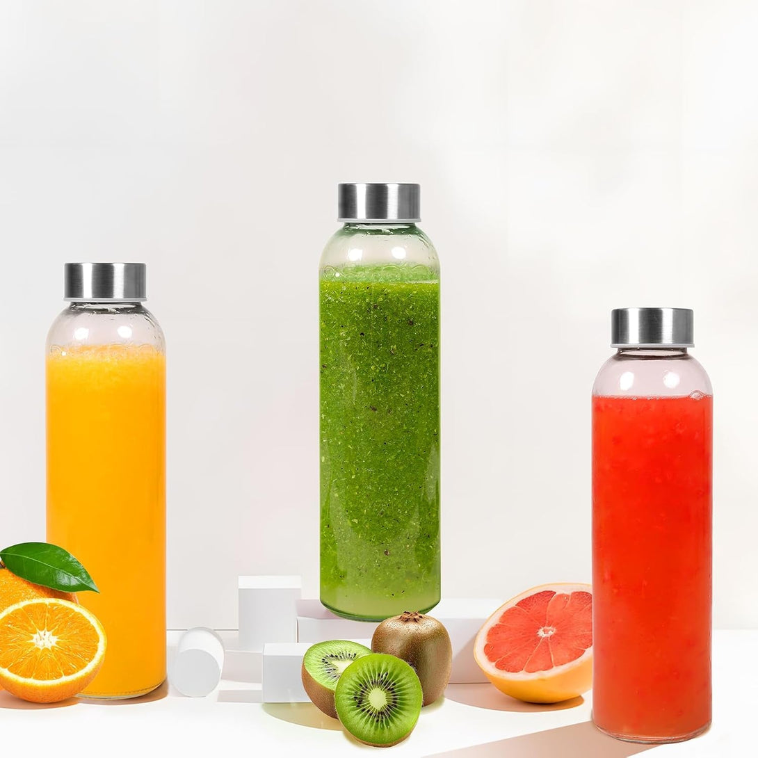 18 Oz&Set of 6 Clear Glass Water Bottles with Lids,Bpa Free Glass Water Bottles&Eco Friendly 100% Leak Proof,Reusable Juice Bottles Refrigerator