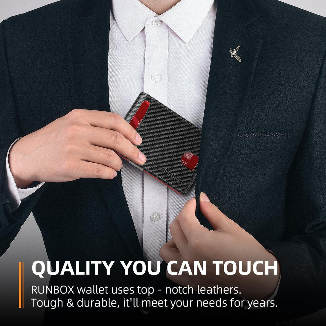RUNBOX Slim Money Clip Wallets for Men RFID Blocking 11 Card Holder Minimalist Small Leather Bifold Men'S Front Pocket Wallet Gift Box