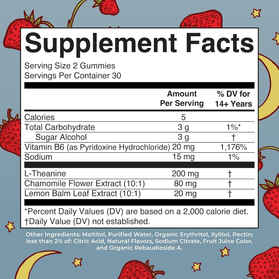 Maryruth Organics Sleep Gummies | Sugar Free | NO Melatonin | L Theanine | Lemon Balm Leaf | Chamomile | Vitamin B6 | Relaxation & Sleep Support | Stress Relief | Vegan | Gluten Free | 60 Count