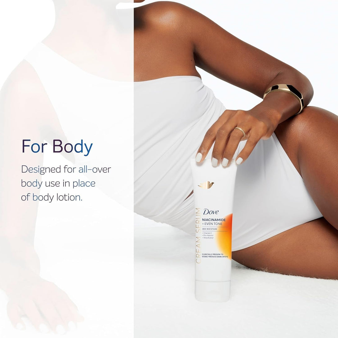 Dove Body Cream Serum Niacinamide + Even Tone for Dark Spots and Uneven Tone with Vitamin C, Pro-Retinol and Shea Butter Lotion, 8 Oz