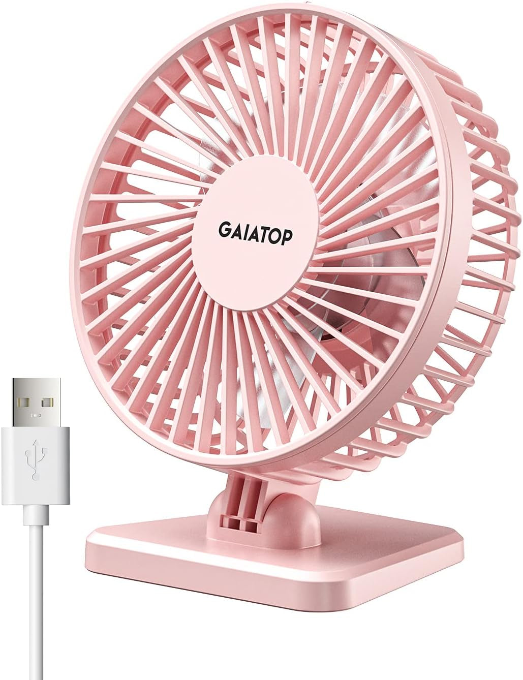 Gaiatop USB Desk Fan, Small but Powerful, Personal Portable Quiet 3 Speeds, Adjustable Mini Table Desktop Fan for Cooling Home Office Car Summer Travel Gifts Pink