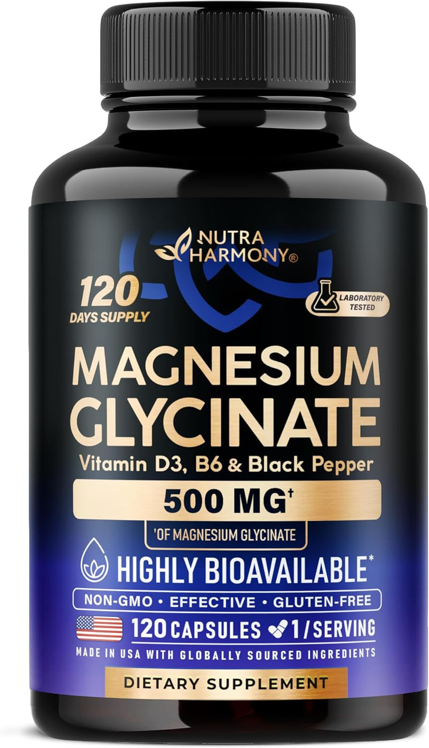 Magnesium Glycinate 500 Mg - Chelated Supplement - 98% High Absorption - Support for Sleep, Muscle & Heart Health - Made in USA, Lab Tested & Non-Gmo - 120 Capsules