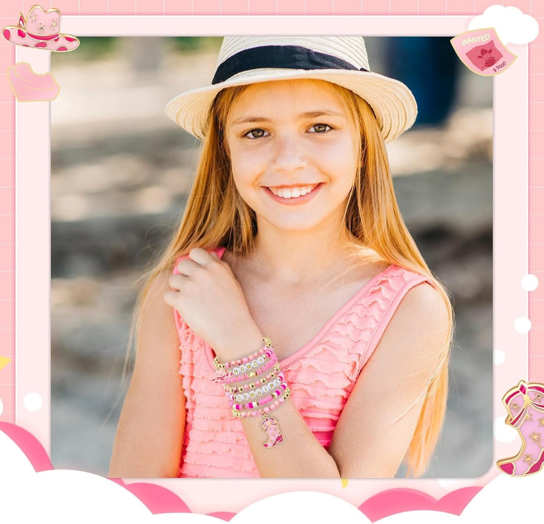 Artlunar Western Cowgirl Beaded Stretch Bracelets, Stackable Cowgirl Hat Boot Accessories, Bohemian Jewelry for Women Girls Teens Christmas Birthday Gift