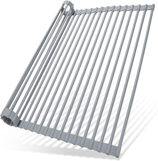 Ohuhu over Sink Dish Drying Rack, Silicone Wrapped 17.6" W X 15.4" L Large over the Sink Roll up Dish Drainer - Foldable Sink Drying Rack Rolling Drain Mats Anti-Slip Multipurpose for Kitchen Counter