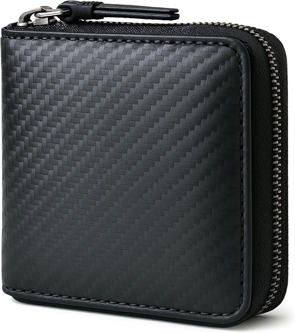 Alldaily RFID Blocking Wallets for Men with Zipper Bifold RFID Card Holder (Black)