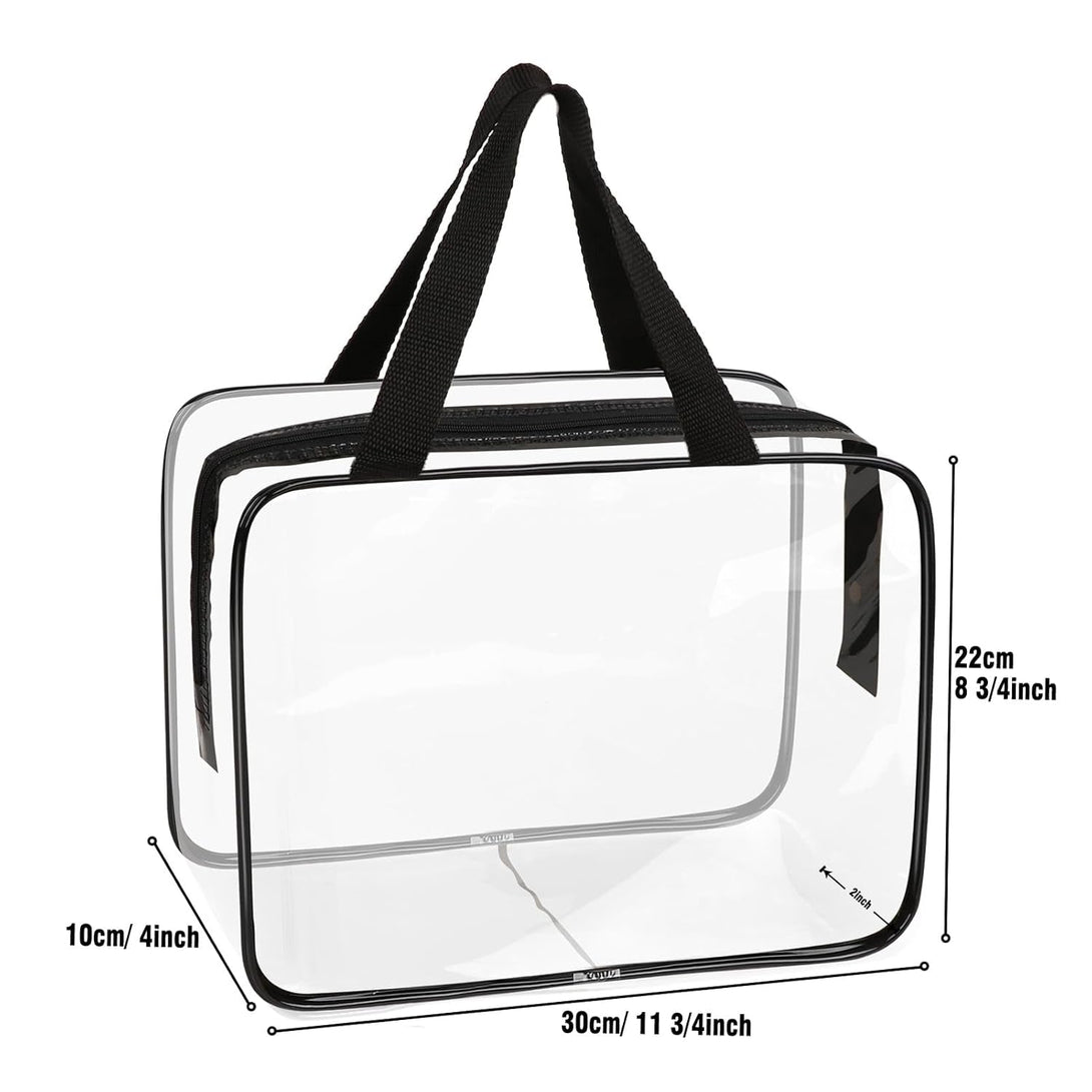 APREUTY Clear Makeup Bags, TSA Approved 3 Pcs Large Cosmetic Makeup Bags Set Clear PVC with Zipper Handle Portable Travel Luggage Pouch Airport Airline Vacation Organization (Black)