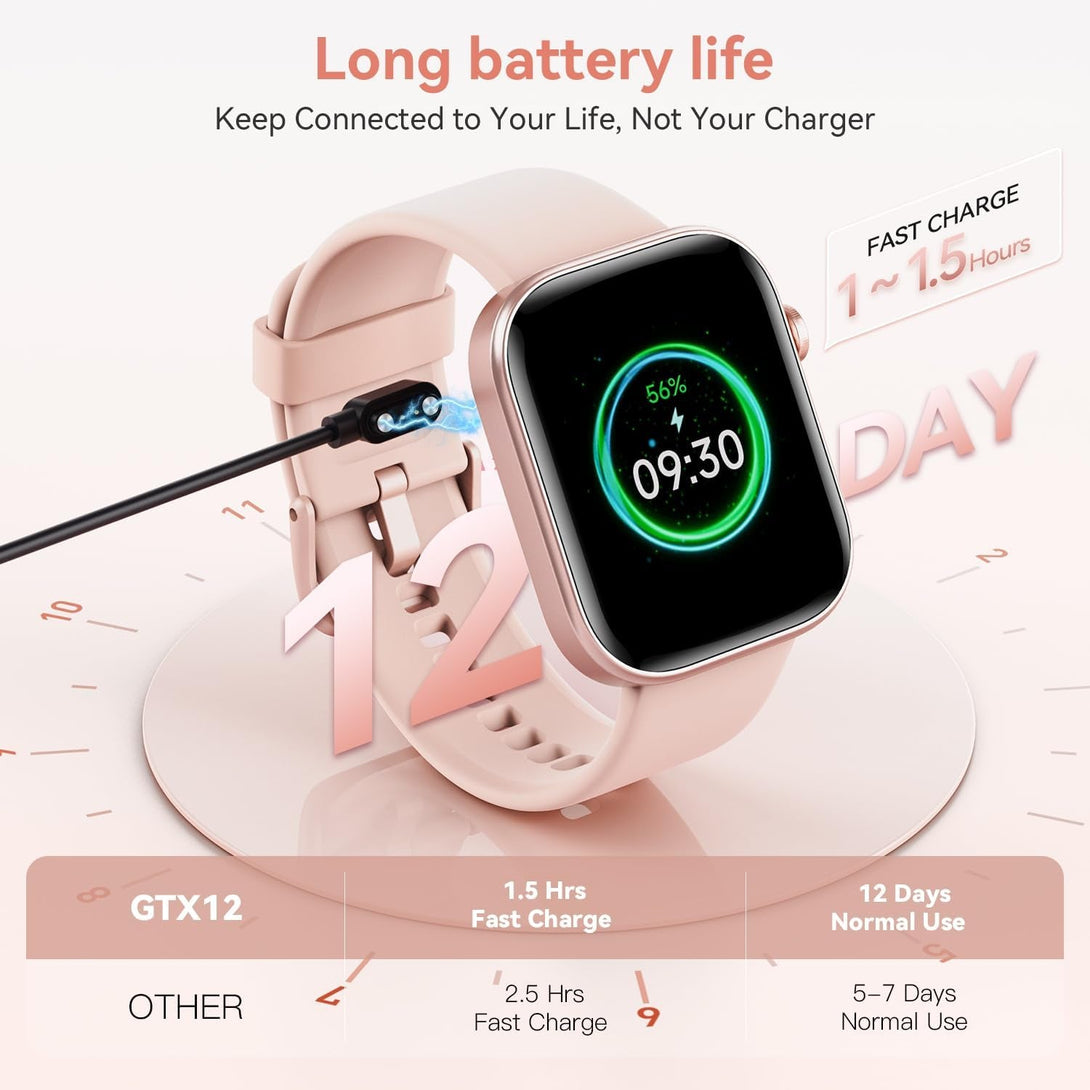 ENOMIR Smart Watch for Women Iphone & Android,1.99"" AMOLDE Screen 3ATM Waterproof Fitness Watch with Answer/Make Call AI Voice,24H-Heart Rate/Spo2/Bp Monitor/Sleep Monitor,100+ Sports Modes, Pink