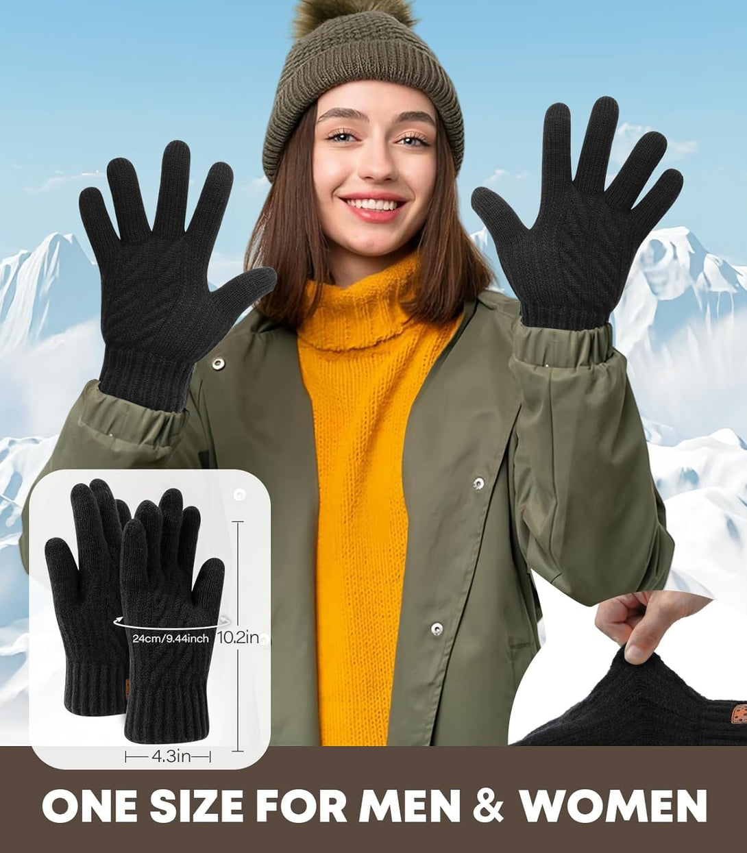 Winter Gloves for Men Women-Warm Touchscreen Cold Weather Gloves,Wool Knit Thermal Adults Gloves for Driving Texting