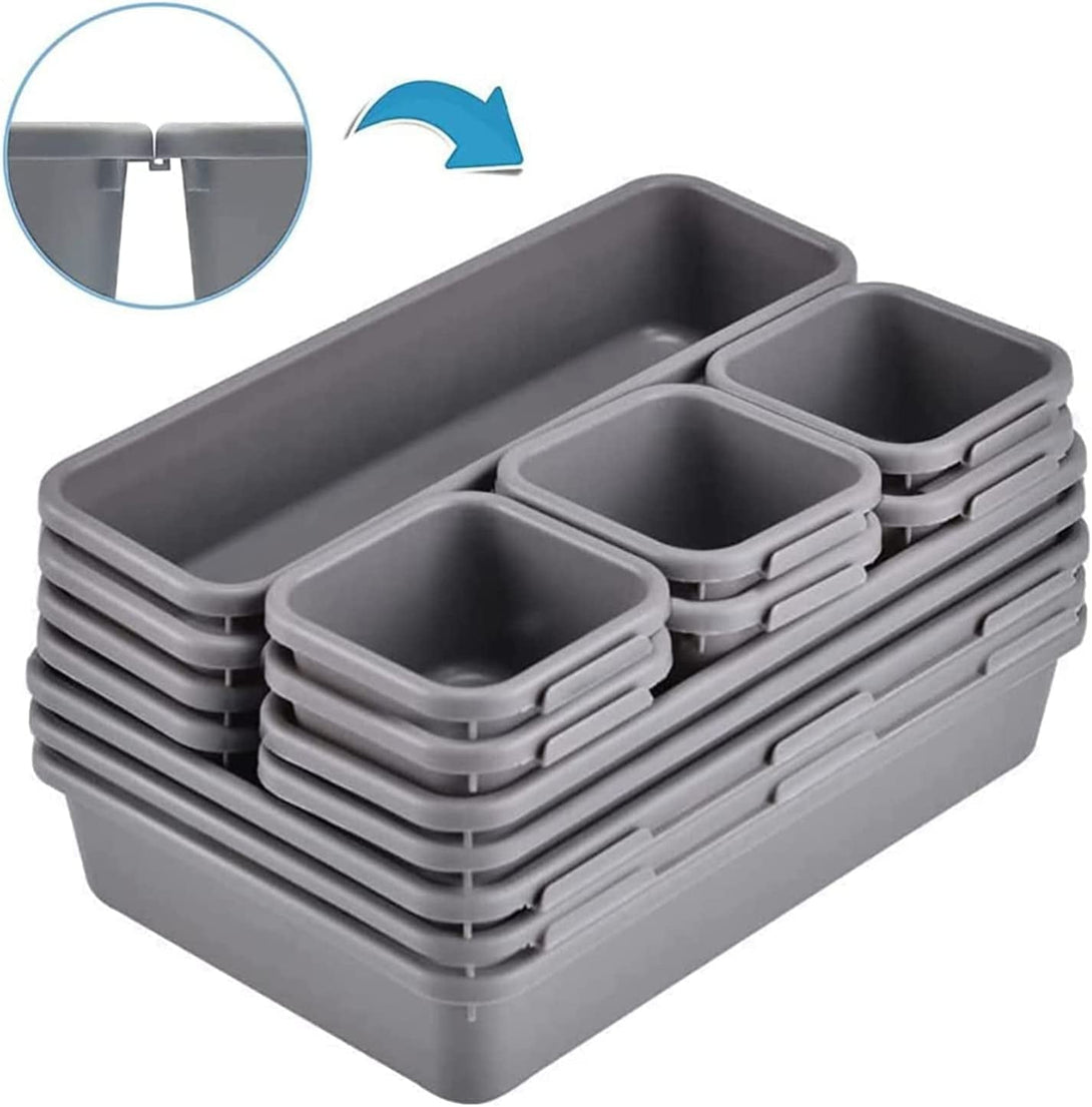 15 PCS Interlocking Desk Drawer Organizer Separator for Office,Bathroom,Kitchen,Makeup（Black）