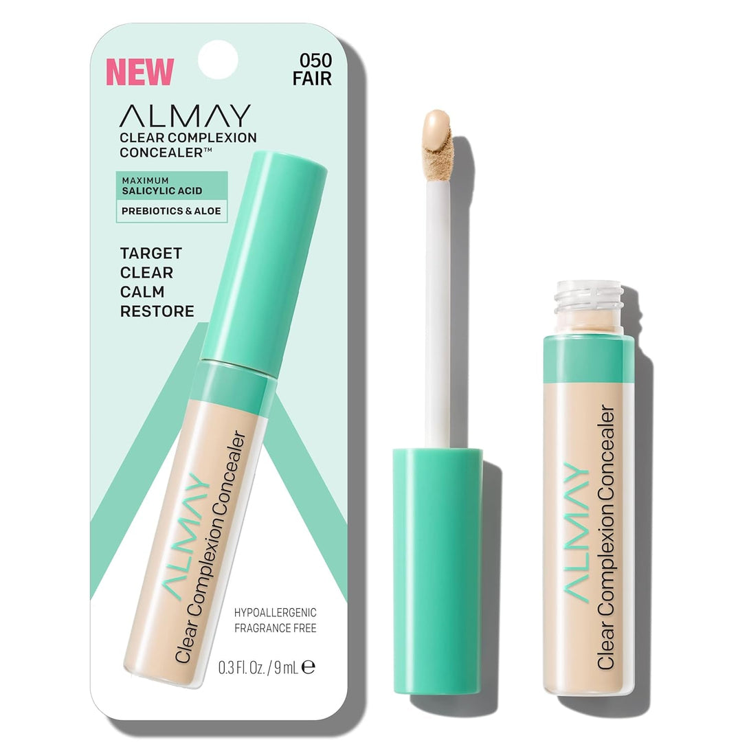 Almay Clear Complexion Acne & Blemish Spot Treatment Concealer Makeup with Salicylic Acid- Lightweight, Full Coverage, Hypoallergenic, Fragrance-Free, for Sensitive Skin, 050 Fair, 0.3 Fl Oz.