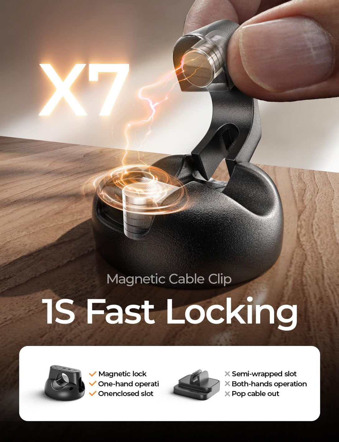 8-Pack Magnetic Cable Clips [1S Snap-On] Cord Holder, LISEN Office Desk Organizers and Accessories with 4 Extra Strong Adhesive Pads, Wire Organizer for Nightstand, Home, Wall, Car, Desktop