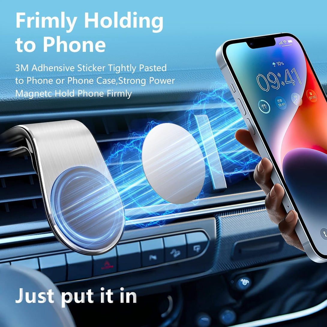 2PCS Mobile Phone Navigation Magnetic Bracket, L Type 360° Rotatable Car Phone Mount, Magnetic Navigation Bracket for Any Smartphone (Silver)