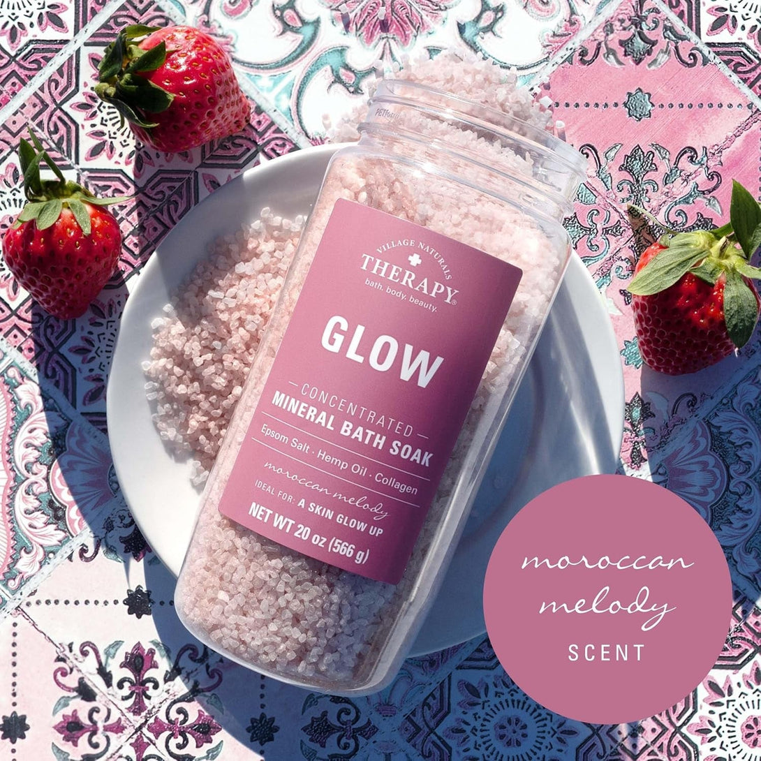 Village Naturals Therapy Glow Concentrated Mineral Bath Soak, Moroccan Melody Scent, 20 Oz, Pack of 4