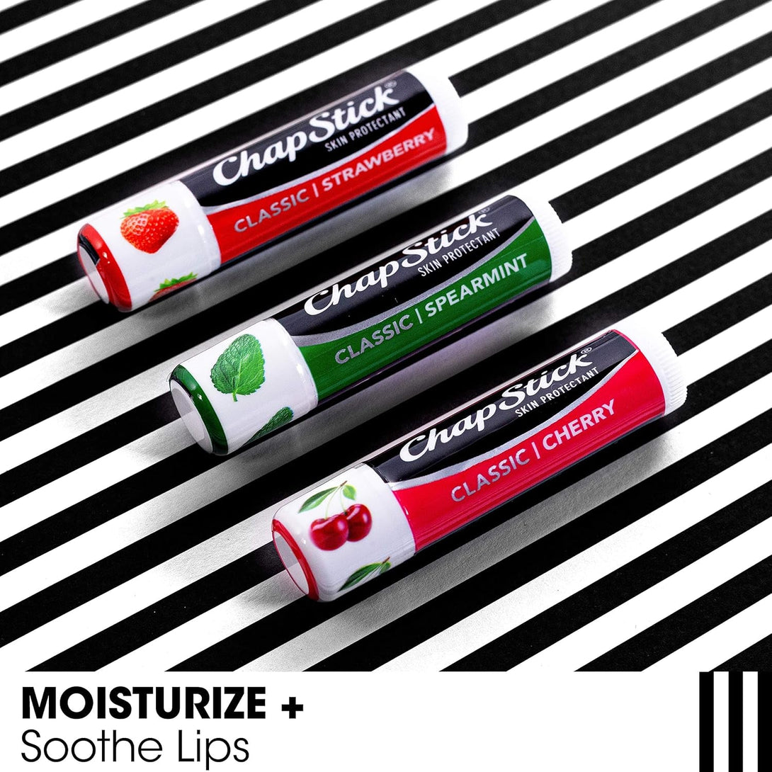 Chapstick Lip Care Set, Classic Collection 3-Pack – Spearmint, Cherry, and Strawberry Lip Balm, 0.15 Oz Ea