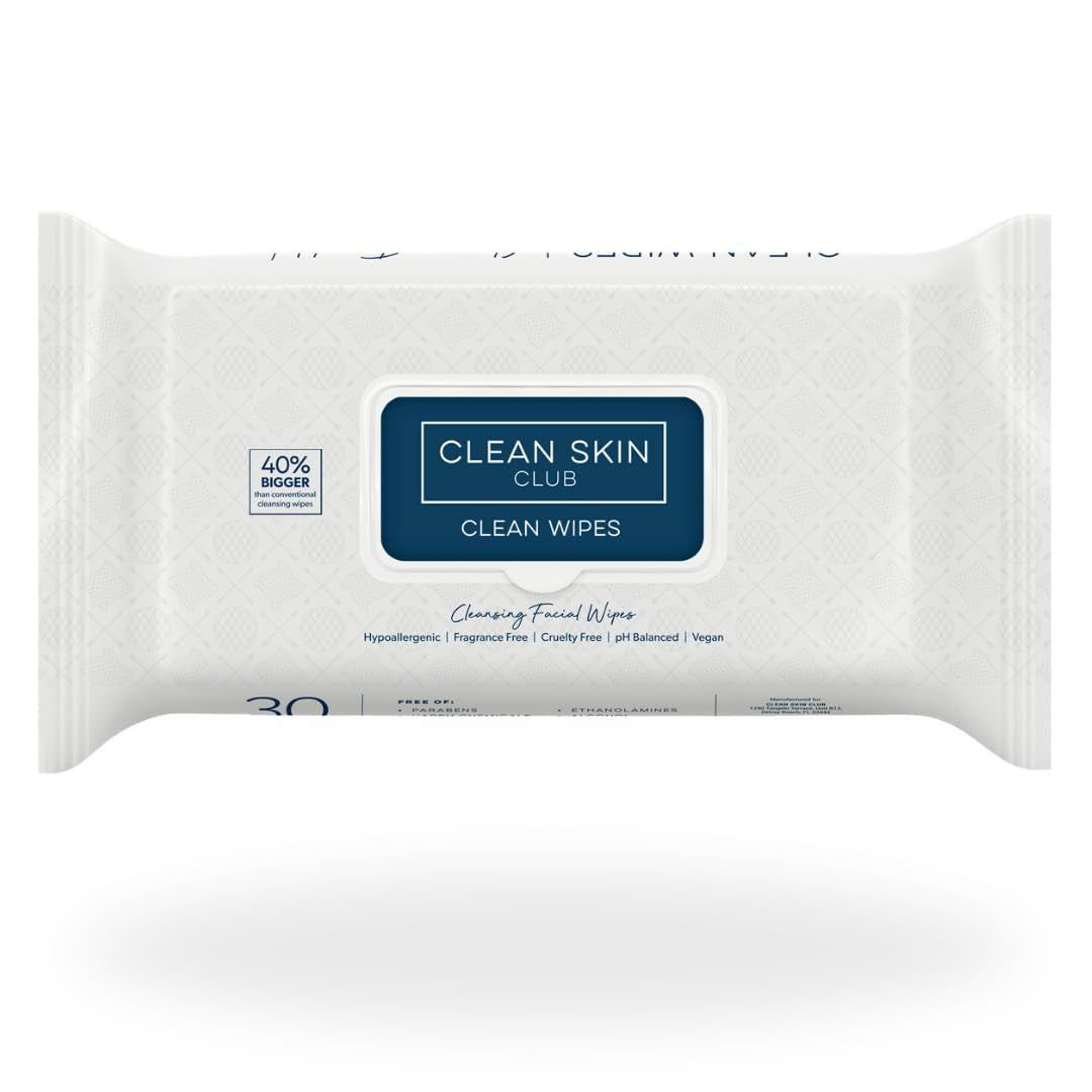 Clean Skin Club XL Premium Face Wipes, 40% Larger than Normal Wipes, Extra Moist Makeup Removing Towelettes, 30 Count, Facial Cleansing Cloth, Fragrance Free, No Alcohol or Chemicals